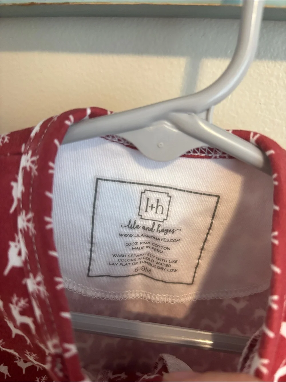 Lila and Hayes Red Reindeer Print Zip Footed Sleeper size 6-9 months pima cotton